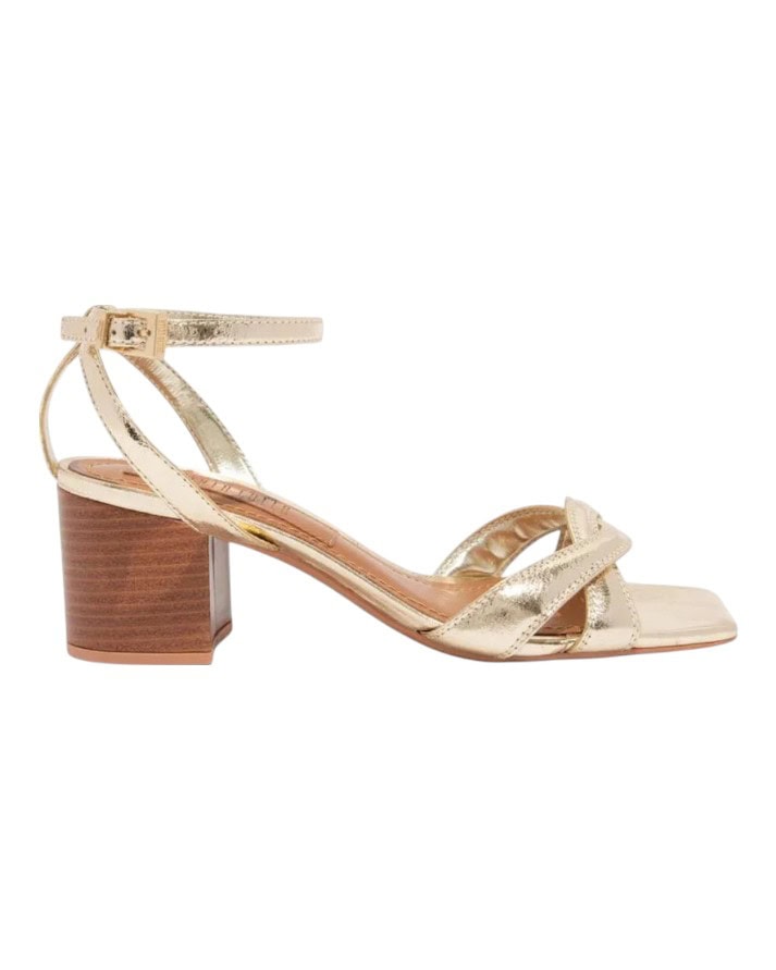 sandália santa lolla clássica couro metallic salto grosso