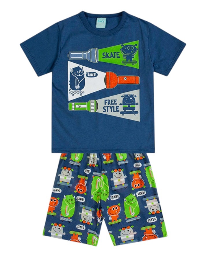 conjunto pijama infantil masculino camiseta + bermuda 1 ao 3 kyly original