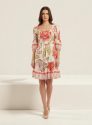 vestido curto feminino estampado manga 3/4 elegante confortável